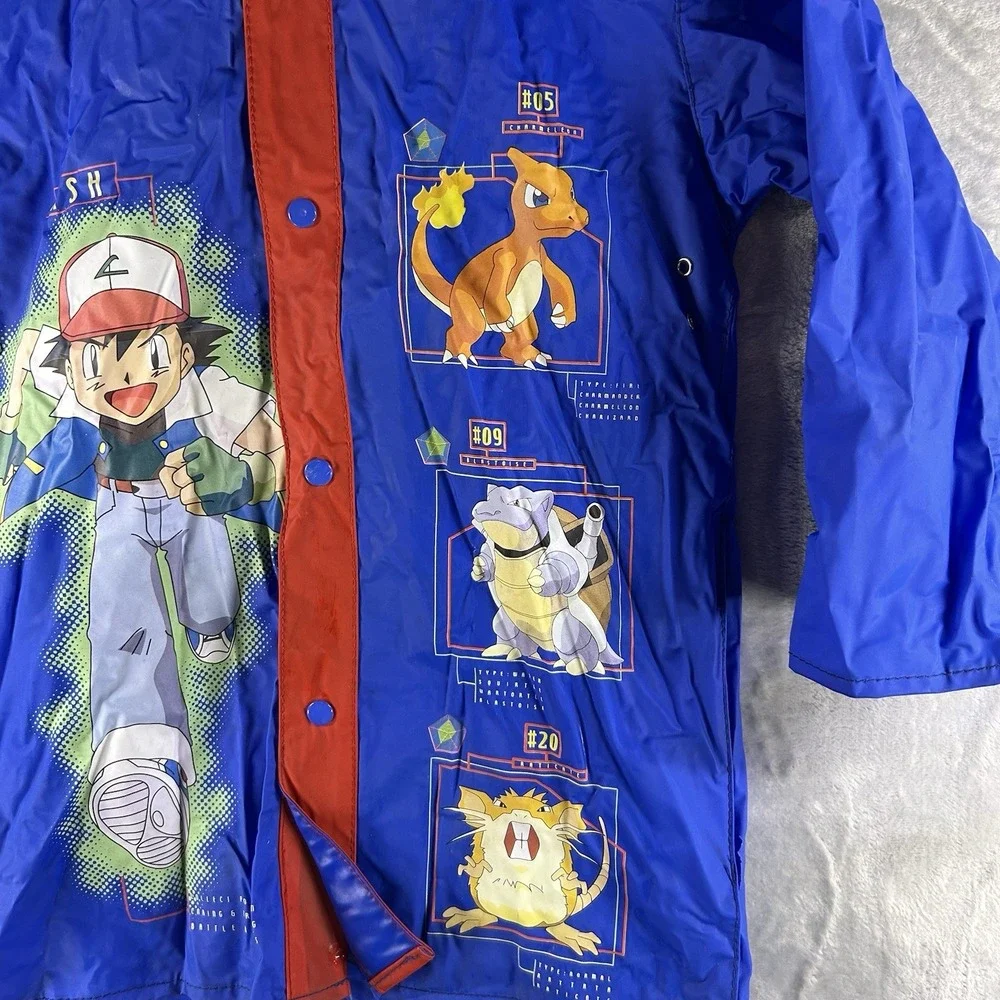Vintage Pokemon Kids Raincoat‎ Sz 5 Rain Blue Jacket 1990's Retro Gamer READ